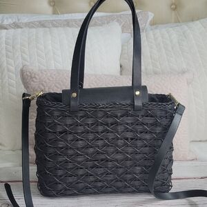 ZARA Elegant Black Woven Tote Bag